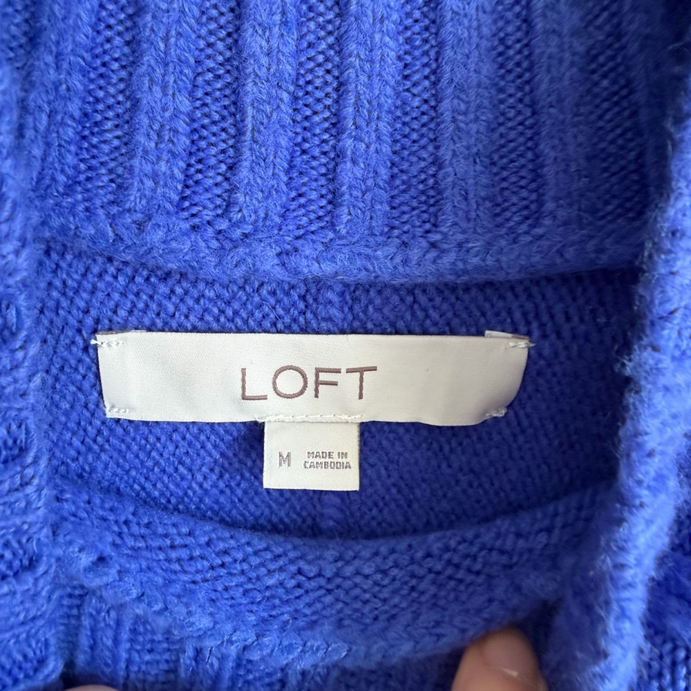 Loft Blue Wool Blend Turtleneck Tunic Sweater Womens M Winter Feminine - Picture 5 of 6